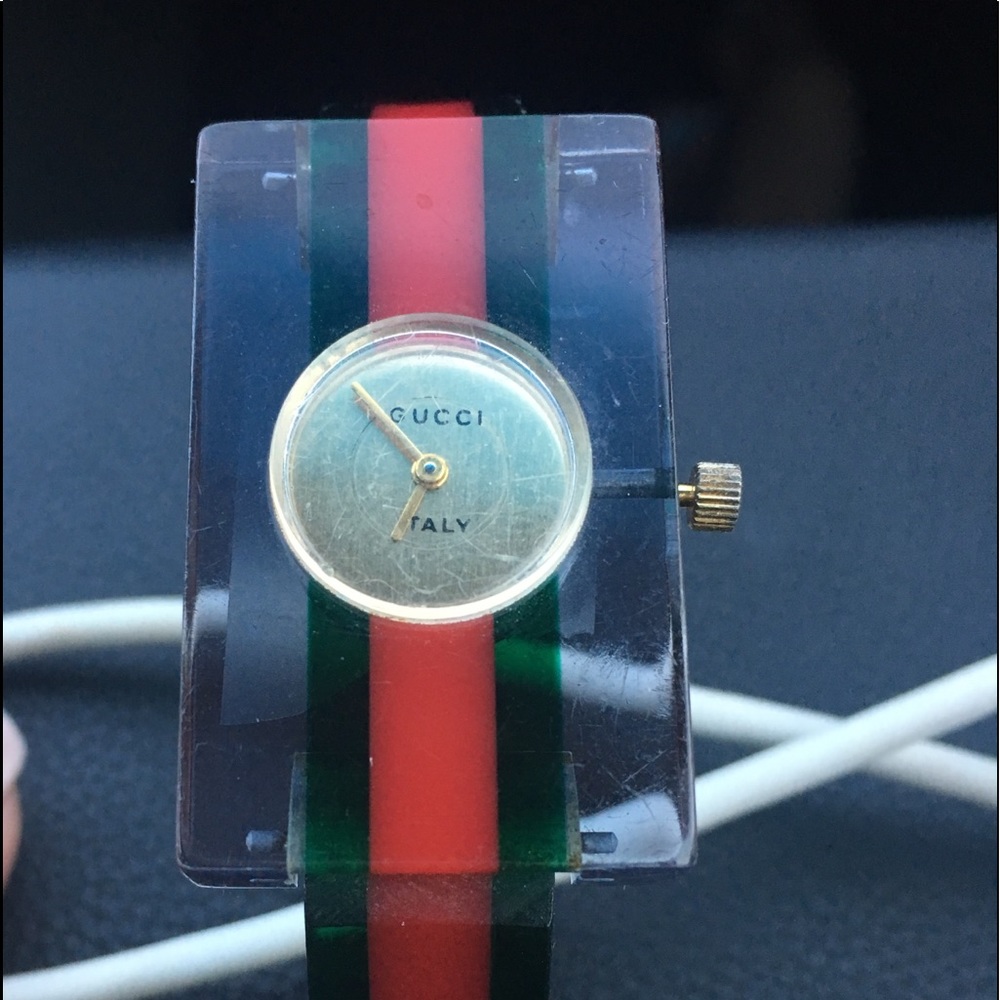 VINTAGE 1970'S GUCCI LUCITE BANGLE WATCH